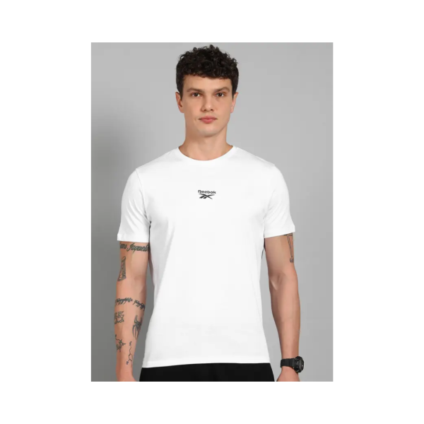 Men Solid Round Neck Cotton Blend White T-Shirt